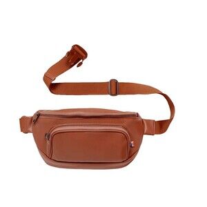 Kibou Travel Diaper Bag Crossbody / Fanny Pack Vegan Leather Tan/Brown Color